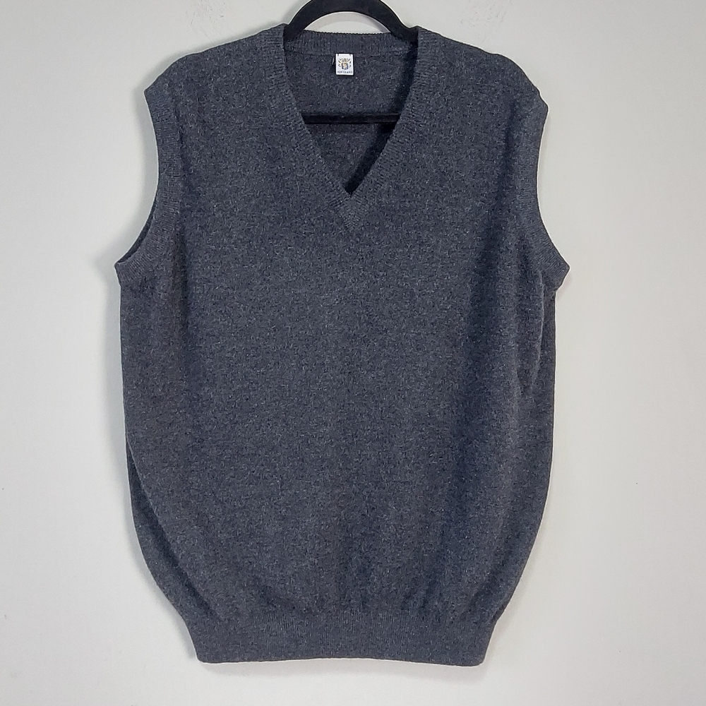 Portolano Women Cashmere V-Neck Sweater Vest Large Charcoal Preppy Sleeveless